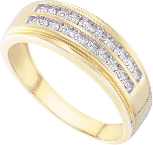 Sonia Jewels 14K Yellow and White Two Tone Gold Diamond Two Rows Mens Wedding Band Ring - w/Channel Set Round Diamonds - (1/4 cttw) in Kuwait