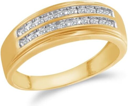 Sonia Jewels 14K Yellow and White Two Tone Gold Diamond Two Rows Mens Wedding Band Ring - w/Channel Set Round Diamonds - (1/4 cttw) in Kuwait