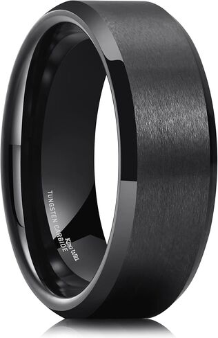 King Will Tungsten Men's Wedding Ring - Available in 6mm to 10mm, Black/Silver, Matte Finish, Beveled Polished Edge, Comfort Fit in Kuwait