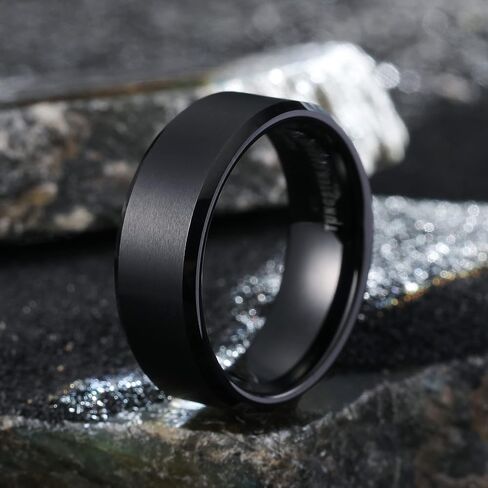 King Will Tungsten Men's Wedding Ring - Available in 6mm to 10mm, Black/Silver, Matte Finish, Beveled Polished Edge, Comfort Fit in Kuwait
