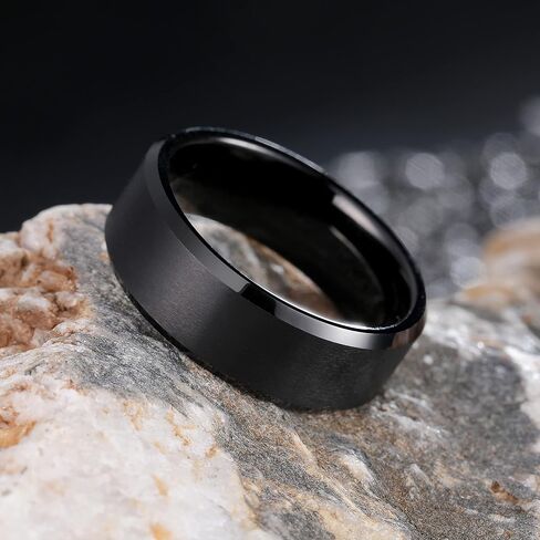 King Will Tungsten Men's Wedding Ring - Available in 6mm to 10mm, Black/Silver, Matte Finish, Beveled Polished Edge, Comfort Fit in Kuwait