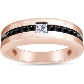 1/2 Carat CTTW Black And White Natural Diamond Channel Set Men's Wedding Anniversary Band Ring In 14k Gold Over Sterling Silver (0.50 Cttw, I2-I3 Clarity) in Kuwait