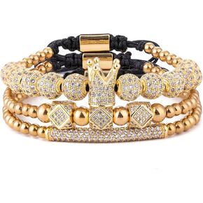 MAGIC FISH Imperial Crown King Mens Bracelet Pave CZ ，Gold Bracelets for Men Luxury Charm Fashion Cuff Bangle Crown Birthday Jewelry