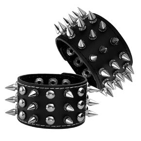 MILAKOO 2 Pcs Black Wristband Cuff Belt Bracelet Bangle Leather Rope Black Punk Rock Bracelet 6-8" in Saudi Arabia