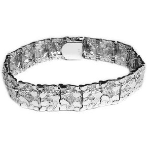 14kt Solid White Gold Fashion Mens Handmade Nugget Bracelet 17 mm 45 grams 8" in Saudi Arabia