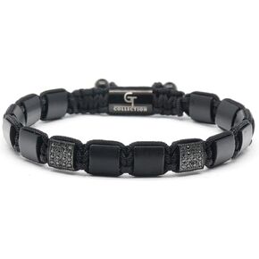 GT collection Men's Flat Bead Bracelet - Used for Its Grounding Effects – 100% Natural - Adjustable Gemstones Beaded Bracelet for Men’s