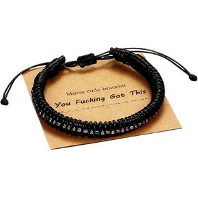 Morse Code Bracelets Gifts for Men, Gunmetal Beads on Leather Bracelets for Mens Gifts Inspirational Gifts for Mens Jewelry Unique Fathers Day Birthday Christmas Gifts for Best Friend Boyfriend Dad