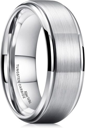 King Will Basic Tungsten Ring for Men 6mm 7mm 8mm 9mm 10mm Silver Blue Tungsten Wedding Band Matte Brushed Finish Comfort Fit in Kuwait