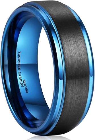 King Will Basic Tungsten Ring for Men 6mm 7mm 8mm 9mm 10mm Silver Blue Tungsten Wedding Band Matte Brushed Finish Comfort Fit in Kuwait