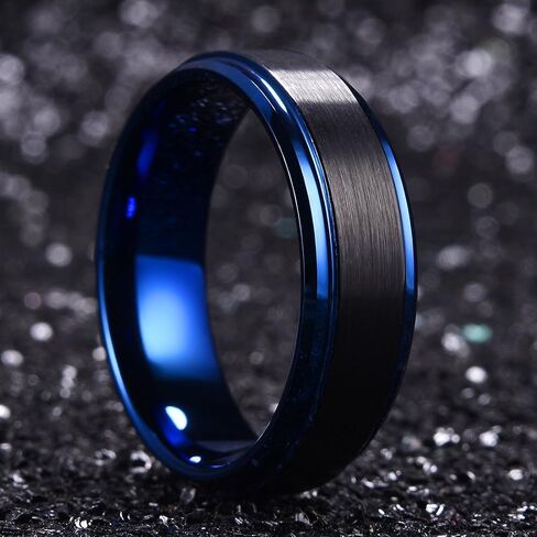 King Will Basic Tungsten Ring for Men 6mm 7mm 8mm 9mm 10mm Silver Blue Tungsten Wedding Band Matte Brushed Finish Comfort Fit in Kuwait