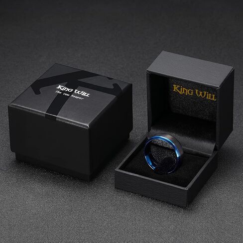 King Will Basic Tungsten Ring for Men 6mm 7mm 8mm 9mm 10mm Silver Blue Tungsten Wedding Band Matte Brushed Finish Comfort Fit in Kuwait