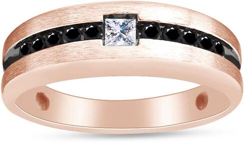 1/2 Carat CTTW Black And White Natural Diamond Channel Set Men's Wedding Anniversary Band Ring In 14k Gold Over Sterling Silver (0.50 Cttw, I2-I3 Clarity) in Saudi Arabia