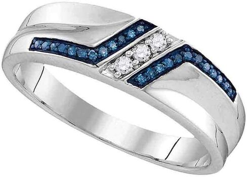 Dazzlingrock Collection Sterling Silver Mens Round Blue Color Enhanced Diamond Wedding Band 1/5 ctw in Kuwait