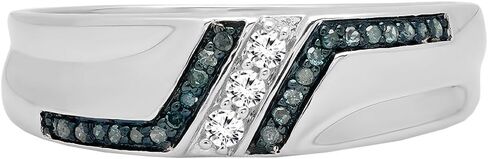 Dazzlingrock Collection Sterling Silver Mens Round Blue Color Enhanced Diamond Wedding Band 1/5 ctw in Kuwait