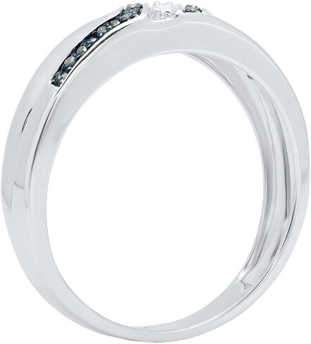 Dazzlingrock Collection Sterling Silver Mens Round Blue Color Enhanced Diamond Wedding Band 1/5 ctw in Kuwait