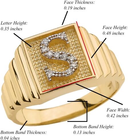 Personalized Men's 14k Yellow Gold Layered Band Square Face Diamond Initial Letter"A-Z" Ring in Saudi Arabia