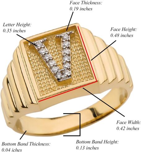 Personalized Men's 14k Yellow Gold Layered Band Square Face Diamond Initial Letter"A-Z" Ring in Saudi Arabia