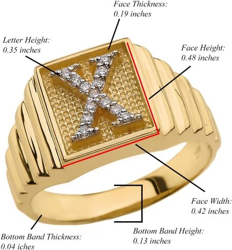 Personalized Men's 14k Yellow Gold Layered Band Square Face Diamond Initial Letter"A-Z" Ring in Saudi Arabia