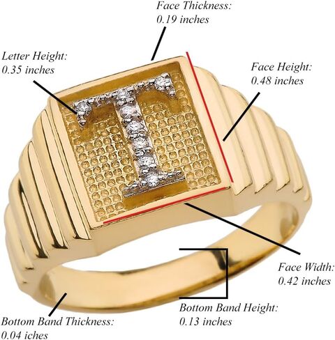 Personalized Men's 14k Yellow Gold Layered Band Square Face Diamond Initial Letter"A-Z" Ring in Saudi Arabia