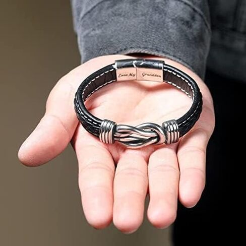 Mother and Son Forever Linked Together Braided Leather Bracelet, Men's Stainless Braided Leather Bracelet Bangle Wristband,Inspirational birthday gift from mom to son in Saudi Arabia