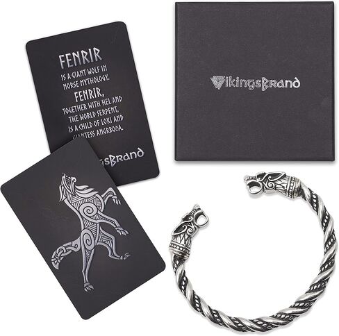 فايكينغز براند سوار فايكنغ للرجال - مجوهرات وثنية - حلقات ذراع على شكل رؤوس ذئب نورس جود اودين، مقاس واحد، معدن, One Size, معدن in Kuwait