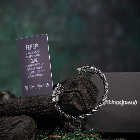 فايكينغز براند سوار فايكنغ للرجال - مجوهرات وثنية - حلقات ذراع على شكل رؤوس ذئب نورس جود اودين، مقاس واحد، معدن, One Size, معدن in Kuwait