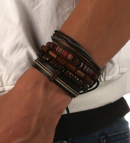 HZMAN Wrap Bracelets Men Women, Hemp Cords Wood Beads Ethnic Tribal Bracelets, Leather Wristbands in Saudi Arabia