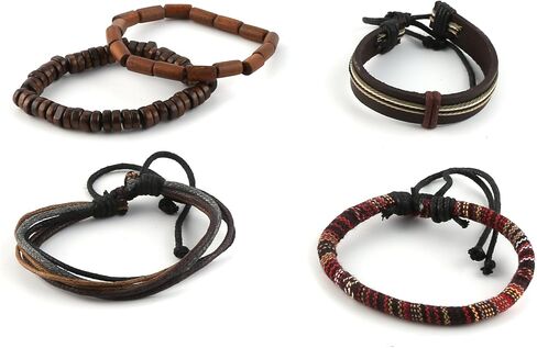 HZMAN Wrap Bracelets Men Women, Hemp Cords Wood Beads Ethnic Tribal Bracelets, Leather Wristbands in Saudi Arabia