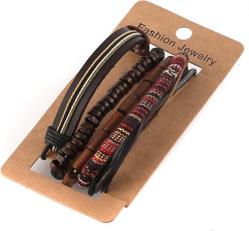 HZMAN Wrap Bracelets Men Women, Hemp Cords Wood Beads Ethnic Tribal Bracelets, Leather Wristbands in Saudi Arabia