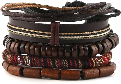 HZMAN Wrap Bracelets Men Women, Hemp Cords Wood Beads Ethnic Tribal Bracelets, Leather Wristbands in Saudi Arabia
