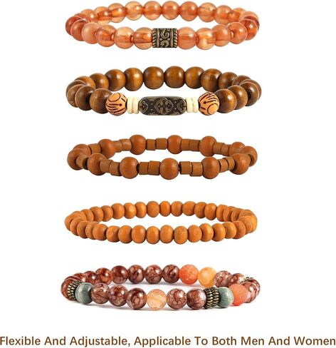 HZMAN Wrap Bracelets Men Women, Hemp Cords Wood Beads Ethnic Tribal Bracelets, Leather Wristbands in Saudi Arabia