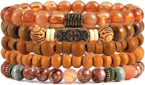 HZMAN Wrap Bracelets Men Women, Hemp Cords Wood Beads Ethnic Tribal Bracelets, Leather Wristbands in Saudi Arabia