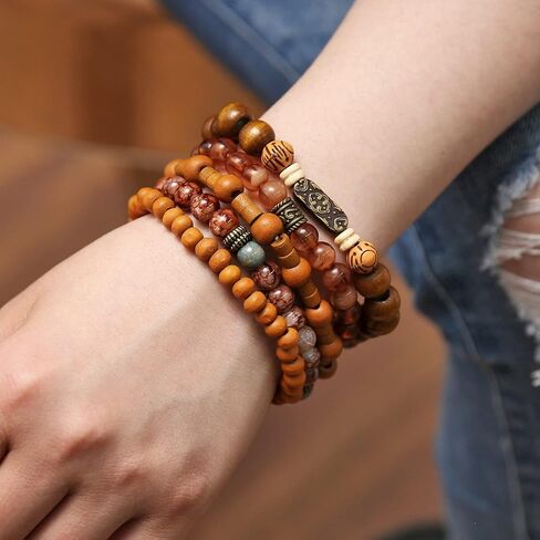 HZMAN Wrap Bracelets Men Women, Hemp Cords Wood Beads Ethnic Tribal Bracelets, Leather Wristbands in Saudi Arabia