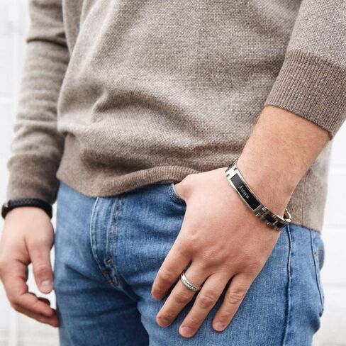 EVE'S ADDICTION Custom Engraved Men's Stainless Steel ID Bracelet - Name Bracelet for Men - Men's Jewelry - Personalized Jewelry Gift - Gift for Him - Graduation Gift for Him Gift for Dad in Saudi Arabia
