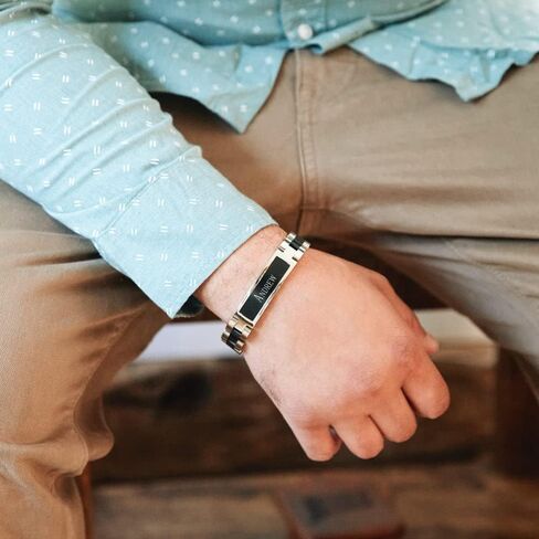 EVE'S ADDICTION Custom Engraved Men's Stainless Steel ID Bracelet - Name Bracelet for Men - Men's Jewelry - Personalized Jewelry Gift - Gift for Him - Graduation Gift for Him Gift for Dad in Saudi Arabia