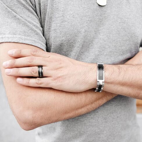 EVE'S ADDICTION Custom Engraved Men's Stainless Steel ID Bracelet - Name Bracelet for Men - Men's Jewelry - Personalized Jewelry Gift - Gift for Him - Graduation Gift for Him Gift for Dad in Saudi Arabia