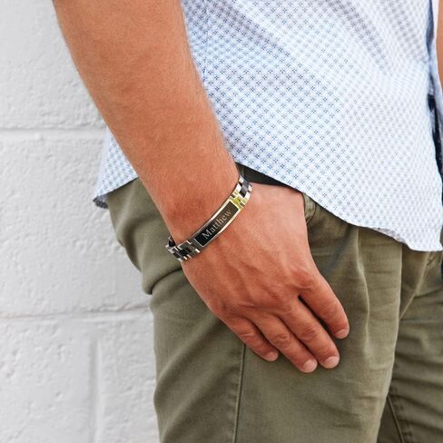 EVE'S ADDICTION Custom Engraved Men's Stainless Steel ID Bracelet - Name Bracelet for Men - Men's Jewelry - Personalized Jewelry Gift - Gift for Him - Graduation Gift for Him Gift for Dad in Saudi Arabia