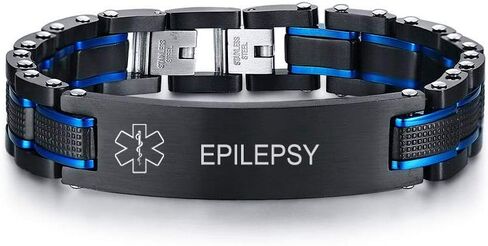 VNOX Two-Tone Black Blue Free Custom Engraving Emergency Medical Alert ID Bracelets for Men Husband Father,8.2"/8.6" in Saudi Arabia