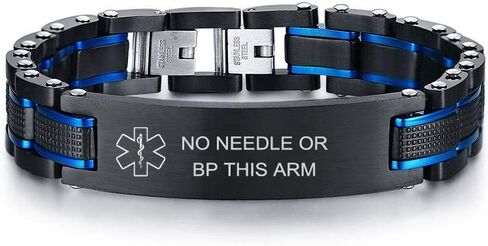 VNOX Two-Tone Black Blue Free Custom Engraving Emergency Medical Alert ID Bracelets for Men Husband Father,8.2"/8.6" in Saudi Arabia
