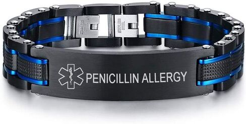 VNOX Two-Tone Black Blue Free Custom Engraving Emergency Medical Alert ID Bracelets for Men Husband Father,8.2"/8.6" in Saudi Arabia