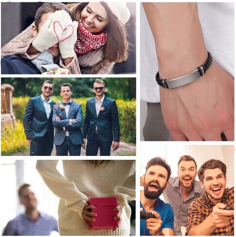 Personalized Mens Bracelet | Leather Engraved Bracelet Gift for Boyfriend Husband Dad Bestman | Gift for Christmas, Birthday, Wedding, Anniversary, Father's Day | Customised Name in Saudi Arabia