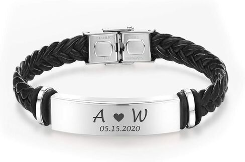 Personalized Mens Bracelet | Leather Engraved Bracelet Gift for Boyfriend Husband Dad Bestman | Gift for Christmas, Birthday, Wedding, Anniversary, Father's Day | Customised Name in Saudi Arabia