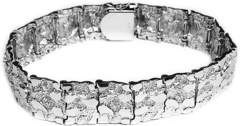 14kt Solid White Gold Fashion Mens Handmade Nugget Bracelet 17 mm 45 grams 8" in Saudi Arabia