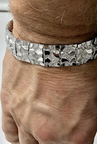 14kt Solid White Gold Fashion Mens Handmade Nugget Bracelet 17 mm 45 grams 8" in Saudi Arabia