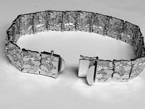 14kt Solid White Gold Fashion Mens Handmade Nugget Bracelet 17 mm 45 grams 8" in Saudi Arabia