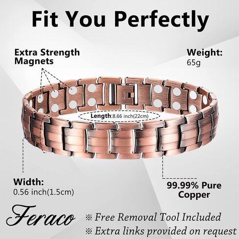 Feraco Men's Copper Magnetic Bracelet Elegant 99.99% Solid Copper Bracelets with Double-Row Strong Magnets,Magnetic Jewelry (Copper) in Saudi Arabia