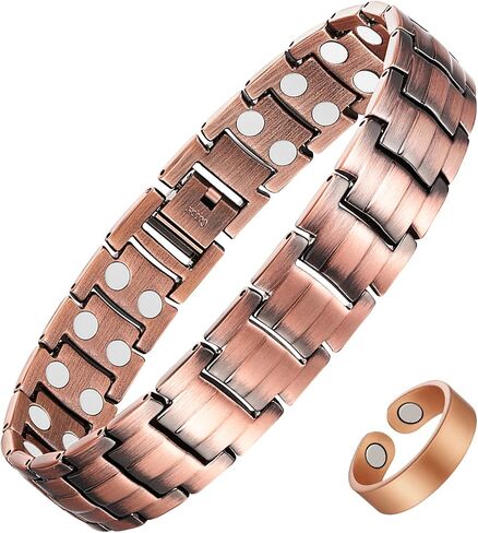 Feraco Men's Copper Magnetic Bracelet Elegant 99.99% Solid Copper Bracelets with Double-Row Strong Magnets,Magnetic Jewelry (Copper) in Saudi Arabia