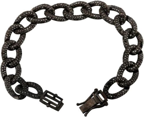 Dazzlingrock Collection 6.40 Carat (ctw) Round Black Diamond Men's Cuban Link Chain Bracelet, Sterling Silver in Saudi Arabia
