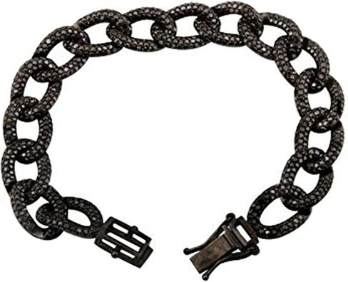 Dazzlingrock Collection 6.40 Carat (ctw) Round Black Diamond Men's Cuban Link Chain Bracelet, Sterling Silver in Saudi Arabia