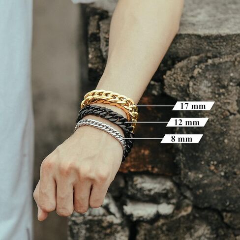 Richsteel Stainless Steel/Gold/Black Plated Link Chain Bracelet for Men 8/12/17mm Width, 7.4/8.2/9 Inch Length Classic Jewelry(Gift Wrapped) in Saudi Arabia